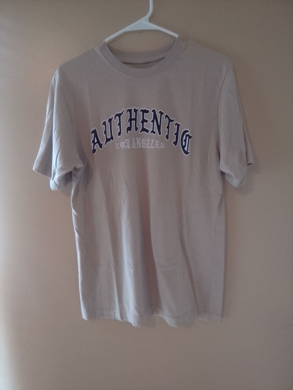 Eighty Eight Light Beige Tee with Navy 'AUTHENTIC' Print